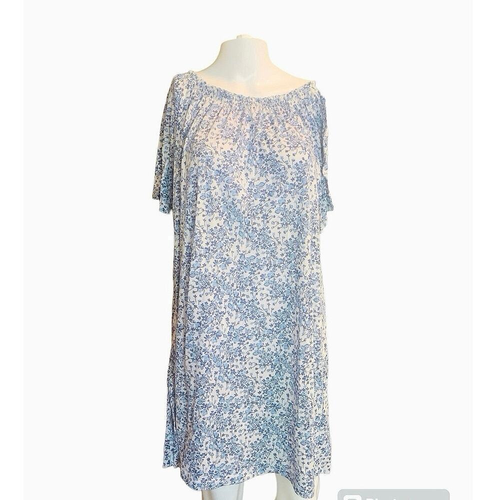 H&M Women's Size XS Off the Shoulder Pull Over Dress Blue White Floral Relaxed